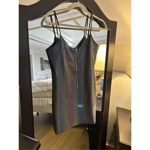 NEW Rainbow Reflective Spaghetti Strap Bodycon Rave Party Dress S